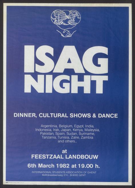 ISAG NIGHT, 6 maart 1982, affiche, verzameling Universiteitsarchief Gent