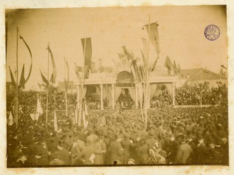 Eerstesteenlegging van het Instituut voor de Wetenschappen op 16 april 1883 (Sta