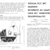 Flyer van de Gentse Studentenwerkgroep Homofilie uit 1975 die de 'vooroordelen over pedoseksualiteit' de wereld wil uithelpen, met een citaat van seksuoloog Jos Van Ussel (Collectie Universiteitsarchief, © Gentse Studentenwerkgroep Homofilie, PAM1527_001)