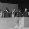 Historicus Jan Dhondt (3de van links) opent het academiejaar 1964-65 als rector van de Université Officielle du Congo (UOC) te Lubumbashi in de Congolese provincie Katanga (© Universiteitsarchief Gent, E01_1964_502)