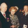 Marcel De Boodt en zijn vrouw Marie-Christiane Maselis en premier Wilfried Martens (rechts) bij de viering van 50 jaar vernederlandsing van de UGent in 1980 (©UGent, collectie Universiteitsarchief, FA_045_056)