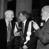 Dies Natalis 2001, uitreiking eredoctoraten, eredoctores Paul Vanhoutte (l) en Jan Hoet (m) met Fran