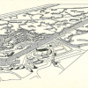 Totaalplan van de Stad Gent uit 1955 voor de uitbouw van de site aan de Blaar- en Neermeersen, waarbij de sportieve mogelijkheden van de Watersportbaan worden uitgebouwd (uit Stad Gent, 'Urbanisatie van de Blaar- en Neermeersen', 1955).