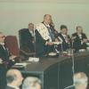 Toespraak door rector Jan-Jacques Bouckaert tijdens de herdenkingsviering 150 jaar Universiteit Gent in 1967 (Collectie Universiteitsarchief Gent - foto R. Masson).