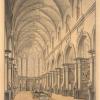 Prent uit 1853 van de universiteitsbibliotheek in de kerk van de voormalige Baudelooabdij (Collectie Universiteitsarchief Gent).