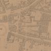 De Sint-Pietersbuurt op de Gerardkaart (1855-1857). De Bataviawijk strekt zich uit rechts op de kaart, boven het woordje &#039;neuve&#039; (Collectie Universiteitsbibliotheek Gent, © UGent).