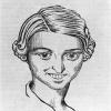 Cartoon van Yvonne Laseure (1905), rechtsstudente 1923/24-1927 en een van de eerste vrouwelijke advocaten aan de Gentse balie (Collectie Universiteitsarchief Gent).