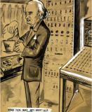 Cartoon van componist Louis De Meester (1904-1987)